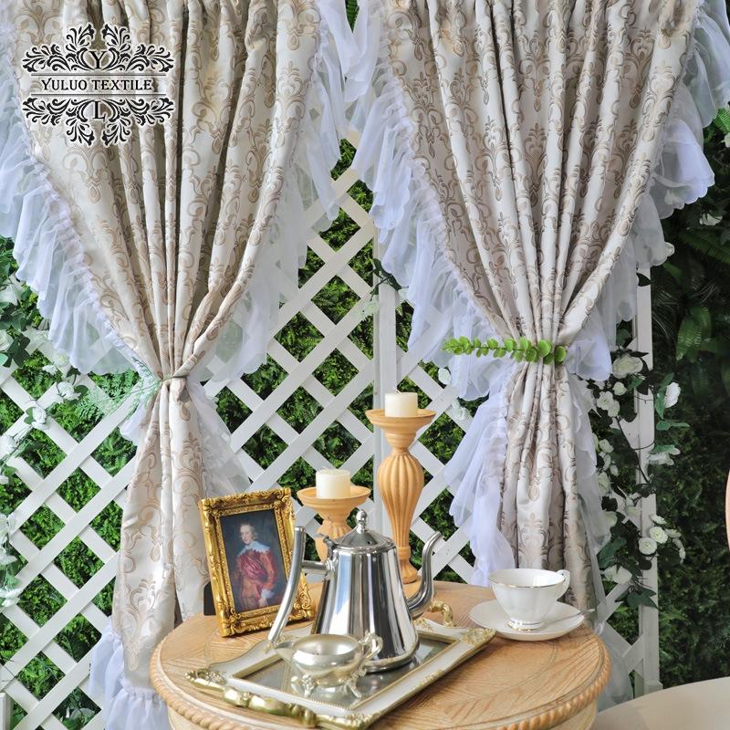 French Rococo Light Luxury Curtain Finished Semi-blackout Vintage Jacquard Princess Lace Hook Punch Bedroom Curtain