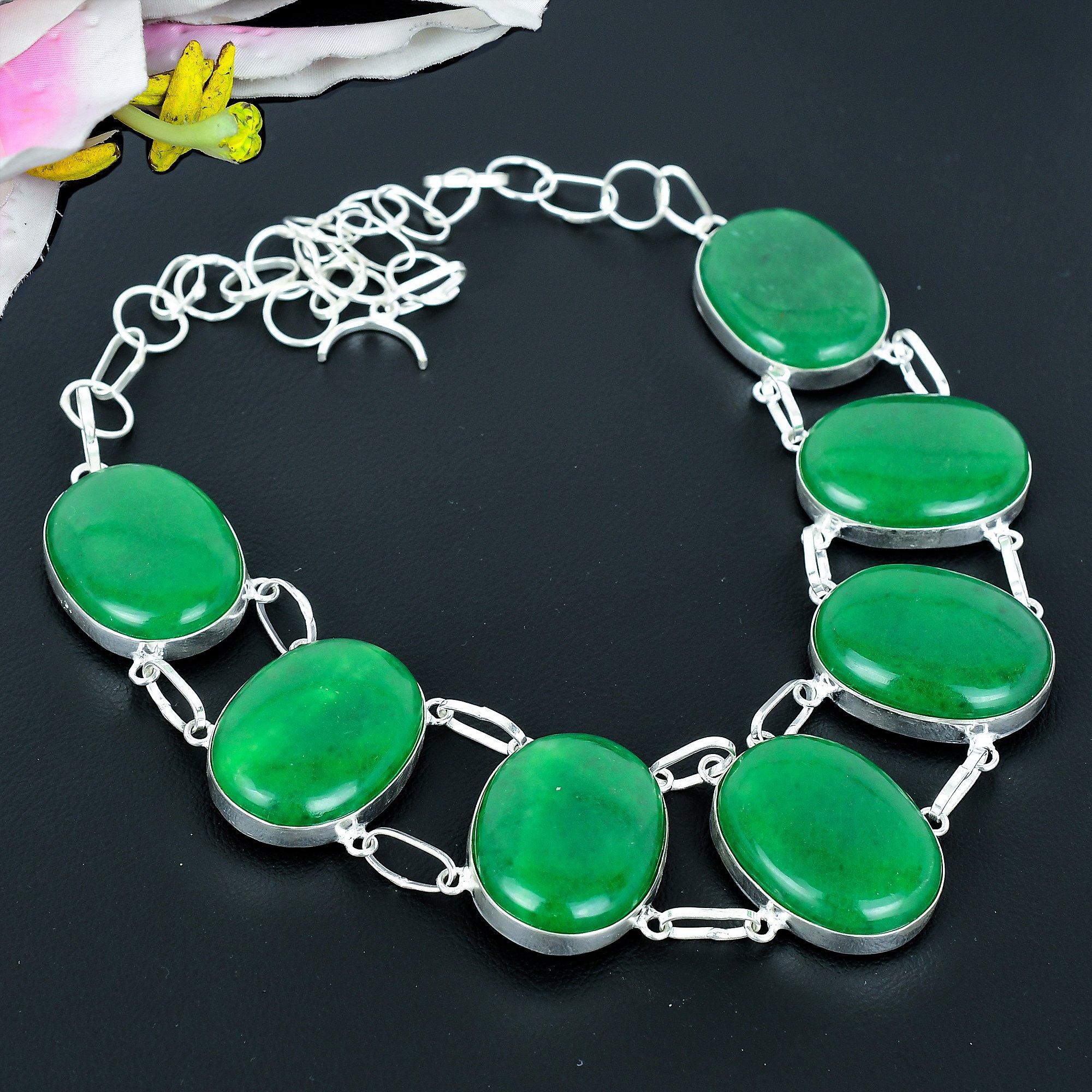 

Green Onyx Gemstone Handmade 925 Sterling Silver Jewelry Necklace 18 KG-1963
