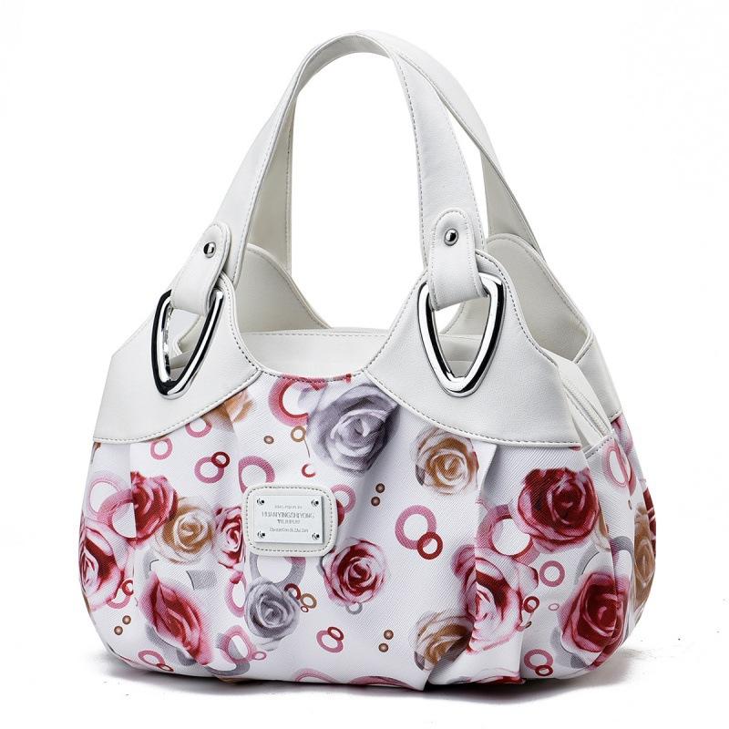 Flower Pu Leather Women Handbag Big Women's Shoulder Bags Famous Brand Design Lady Tote Handbag Colour Printing Crossbody