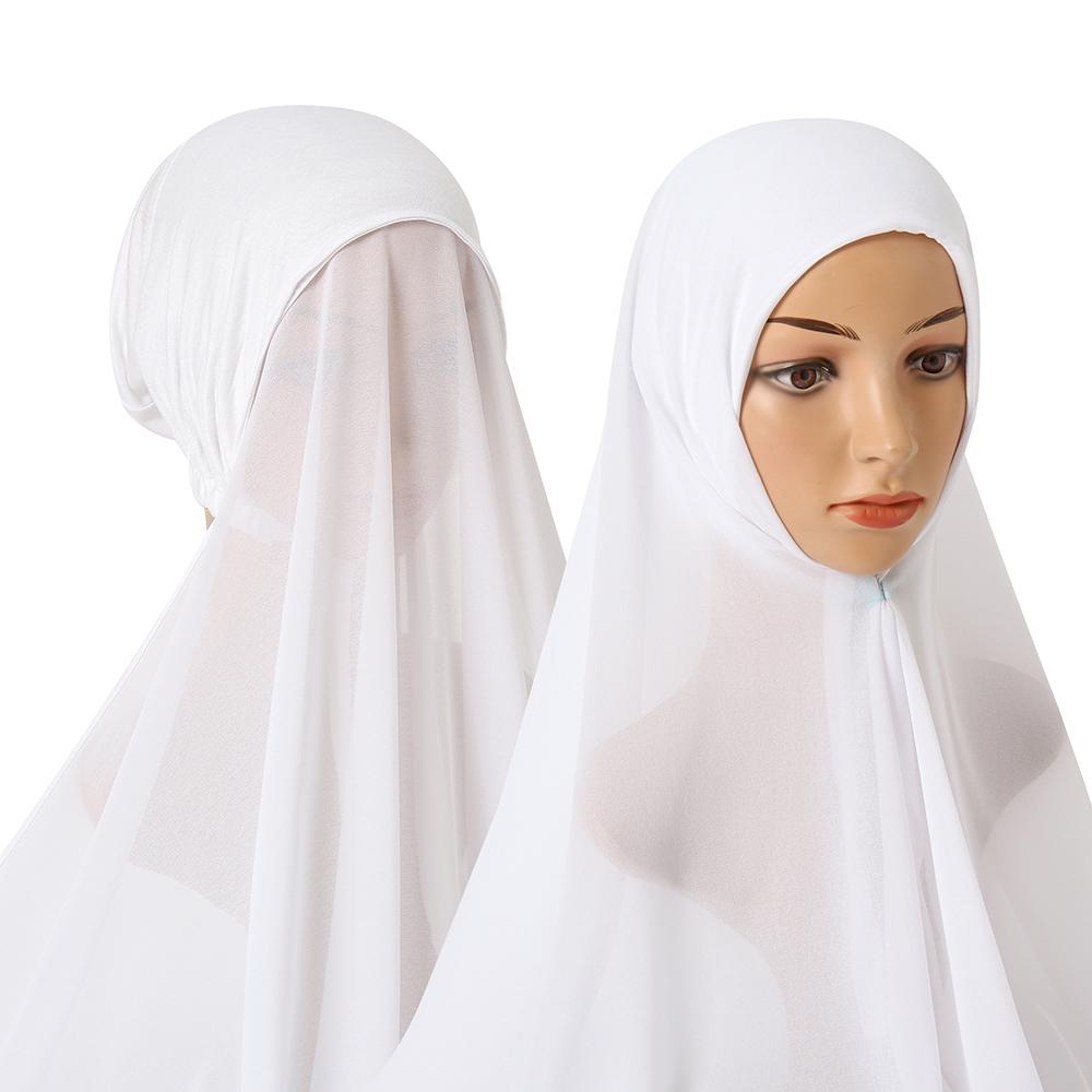 Fashion Chiffon Instant Scarf With Adjustable Inner Caps Set For Woman Muslim Scarf Hijab Lady Headband Wrap Easy To Wear Shawl
