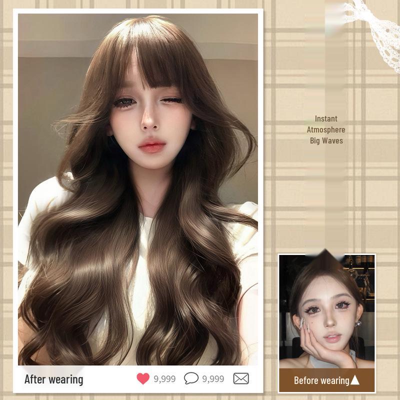 Big Wave Women's Long Curly Wig - Natural Look, Middle Part, Autumn/Winter Style