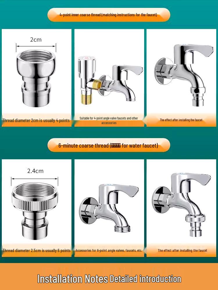 All-Copper Universal Washing Machine Faucet Adapter with Inlet Hose and 46-Point Stop Valve