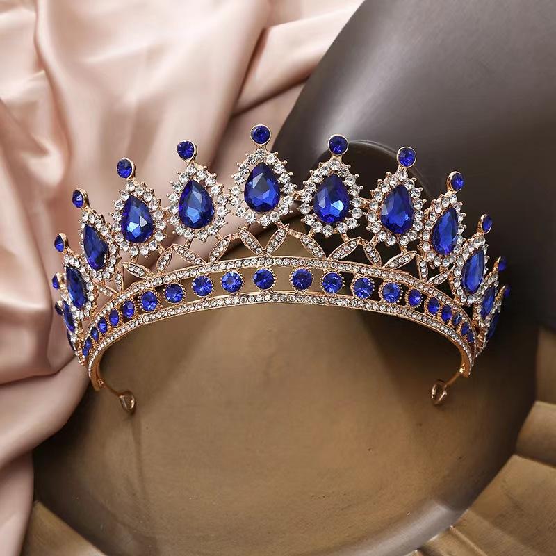 Luxurious Crystal Gemstone Water Drop Tiara Bridal Hair Accessories Wedding Party Banquet Event Elegant Fashion Women Crown Gift