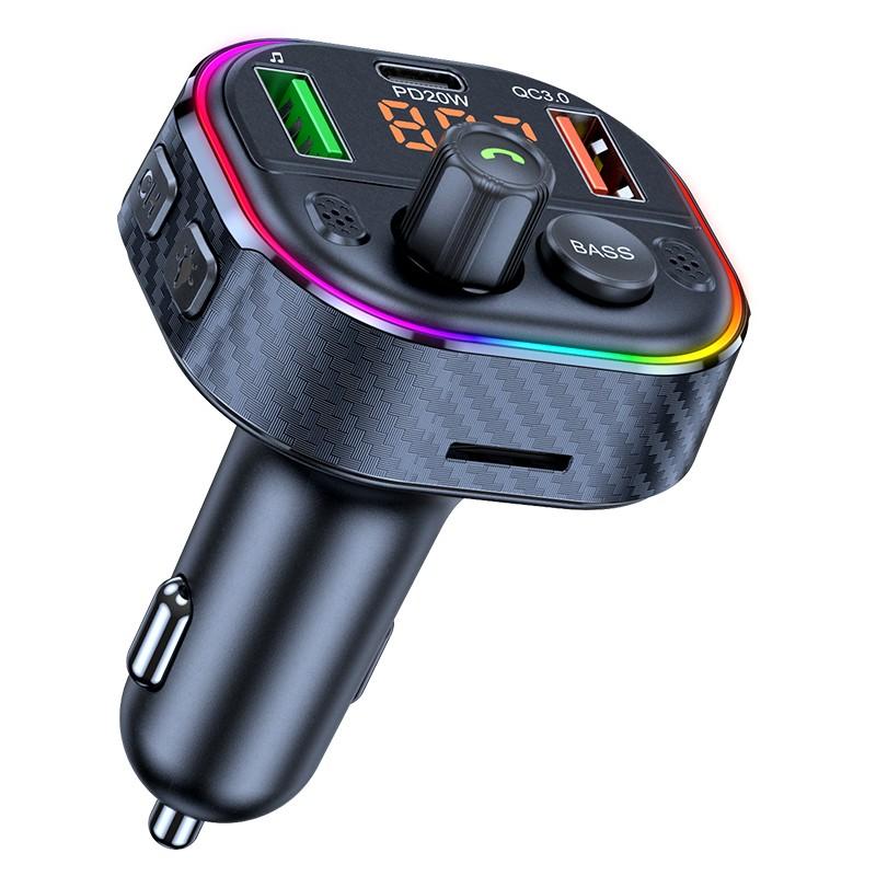 

Bluetooth FM-передатчик для автомобиля с двойным USB-портом и автомобильным зарядным устройством Type-C PD 20 Вт, громкой связью, 7 цветов со светодиодной подсветкой, U-диск