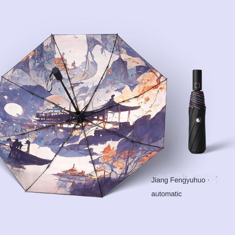 

Зонт Jiangfeng для рыбалки, огня и ветра, полностью автоматический складной ретро солнцезащитный зонт двойного назначения, анти-ультрафиолетовый зонт Style 2 automatic