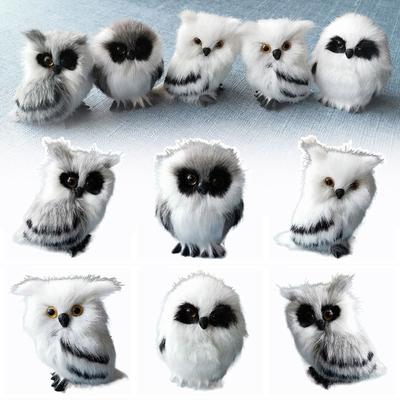 Grey&White Artificial Owl Model Lifelike Home Decoration Simulation Owl Yard Decoration Miniature Landscape Vivid Furry Owl