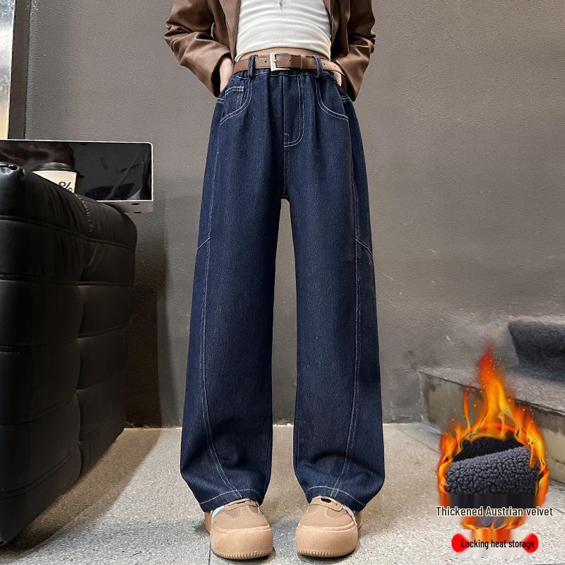 

Джинсы с широкими штанинами на флисовой подкладке для девочек - Коллекция Весна/Осень 2025 для детей 160cm