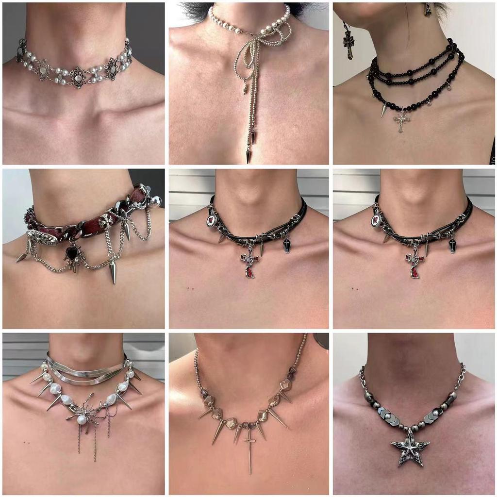 Y2K Korálkový náhrdelník s hvězdou - Punkový Goth styl z titanové oceli pro ženy