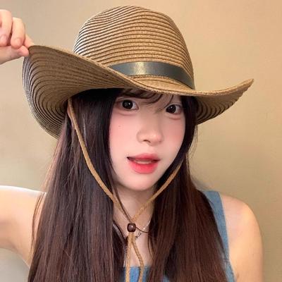 Wide Brim Straw Visor Hat Foldable Sun Protection Cap American Western Cowboy Hat  Unisex
