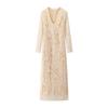 Kaslead New Women Clothes Western Style Fashion Slim Fit Sexy Yellow Lace Long Dress