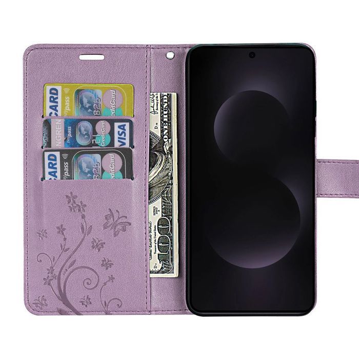 Coque de Protection - BOOLING - pour Samsung Galaxy S25 Edge - Rabat Synthécuir Relief Floral Violet