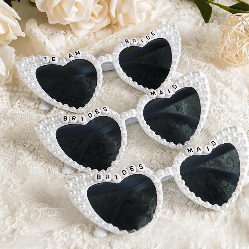 Groom Bridesmaids Bride White Pearl Letter Wedding Party Glasses
