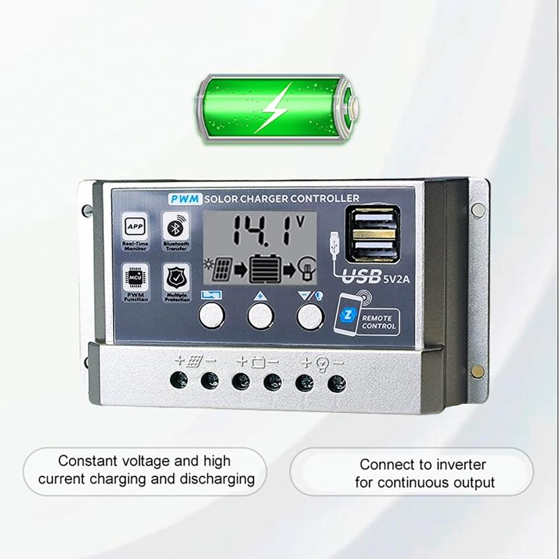 12V/24V 10A/20A/30A/40A/50A High Definition LCD Digital Display Bluetooth Solar Charge Controller Repair PWM Solar Controller