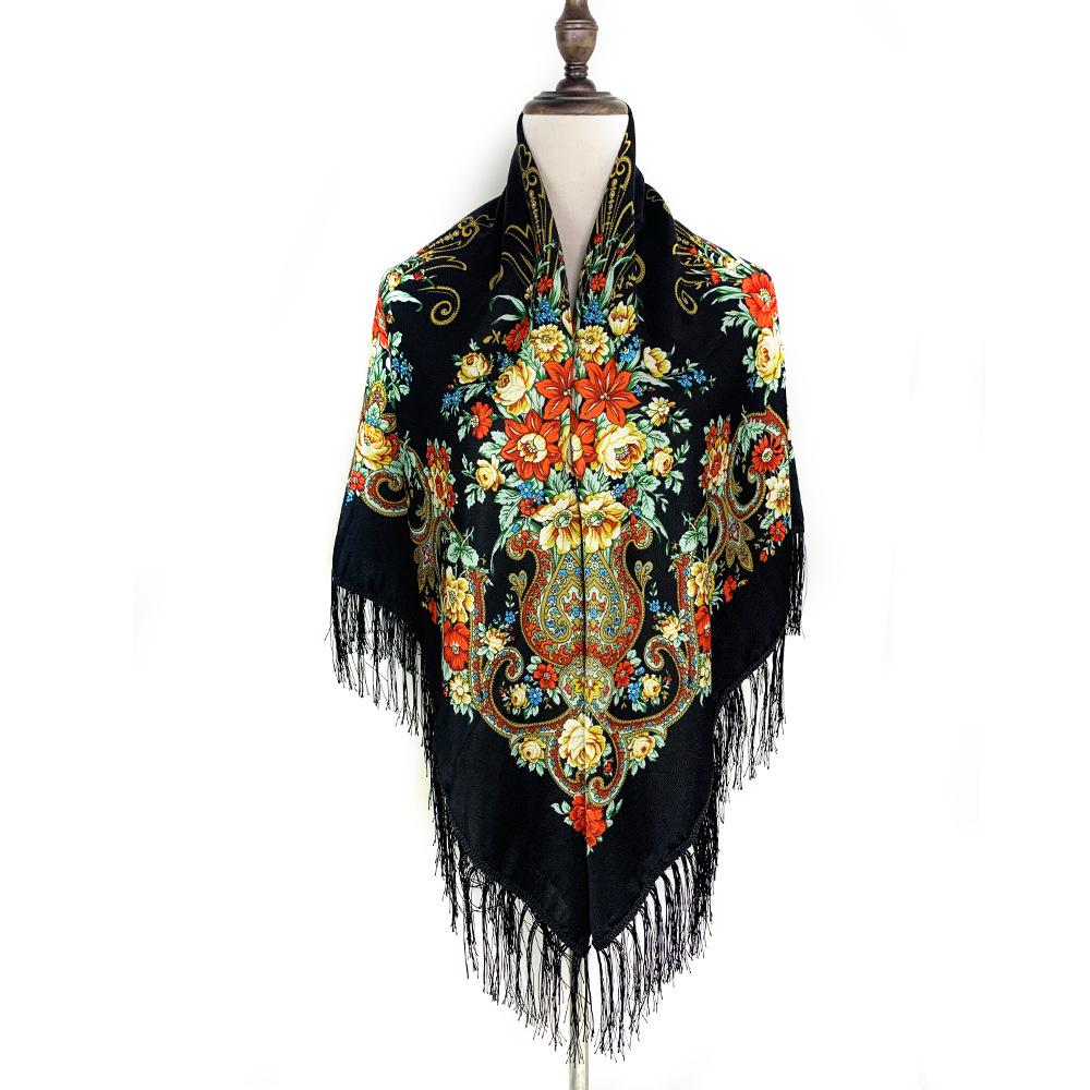 Women's Ethnic Style Printed Shawl Scarf with Tassels - Autumn/Winter Retro Large Square Scarf