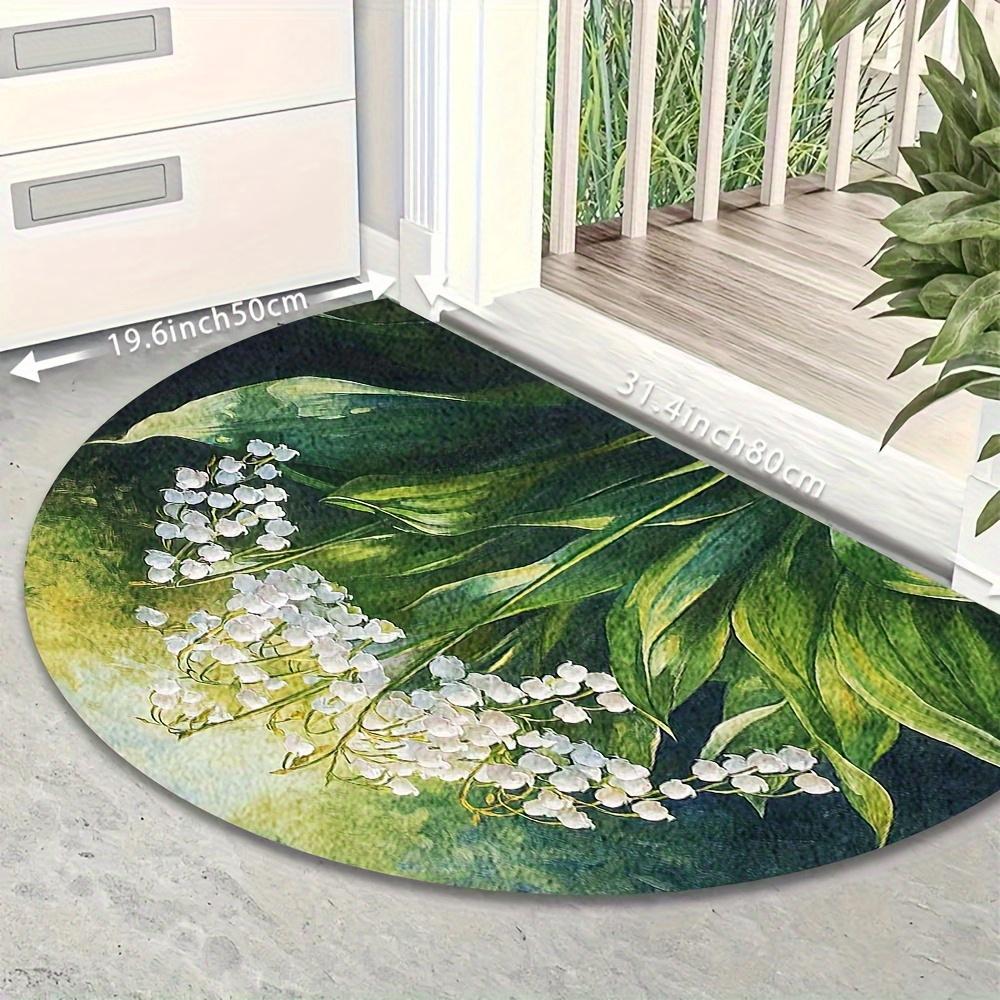 1Pcs Green Leaf Lily Semi Circle Welcome Doormat Non-Slip for Outdoor Patio Porch Kitchen Bathroom Entryway Floor Mat