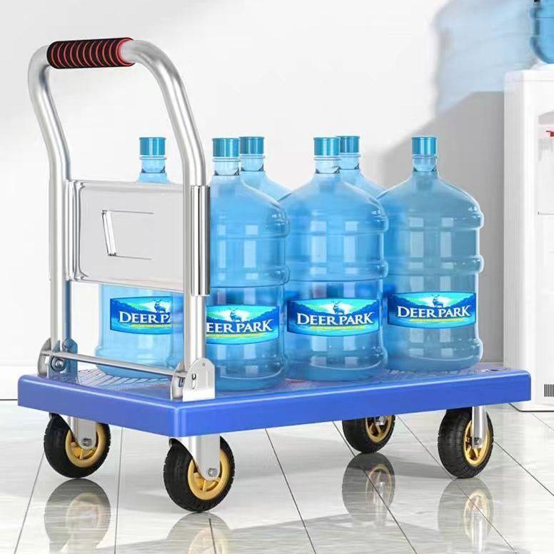 Portable Folding Handcart: Silent, Small, 4-Wheel Flatbed Pull Cart for Home Use
