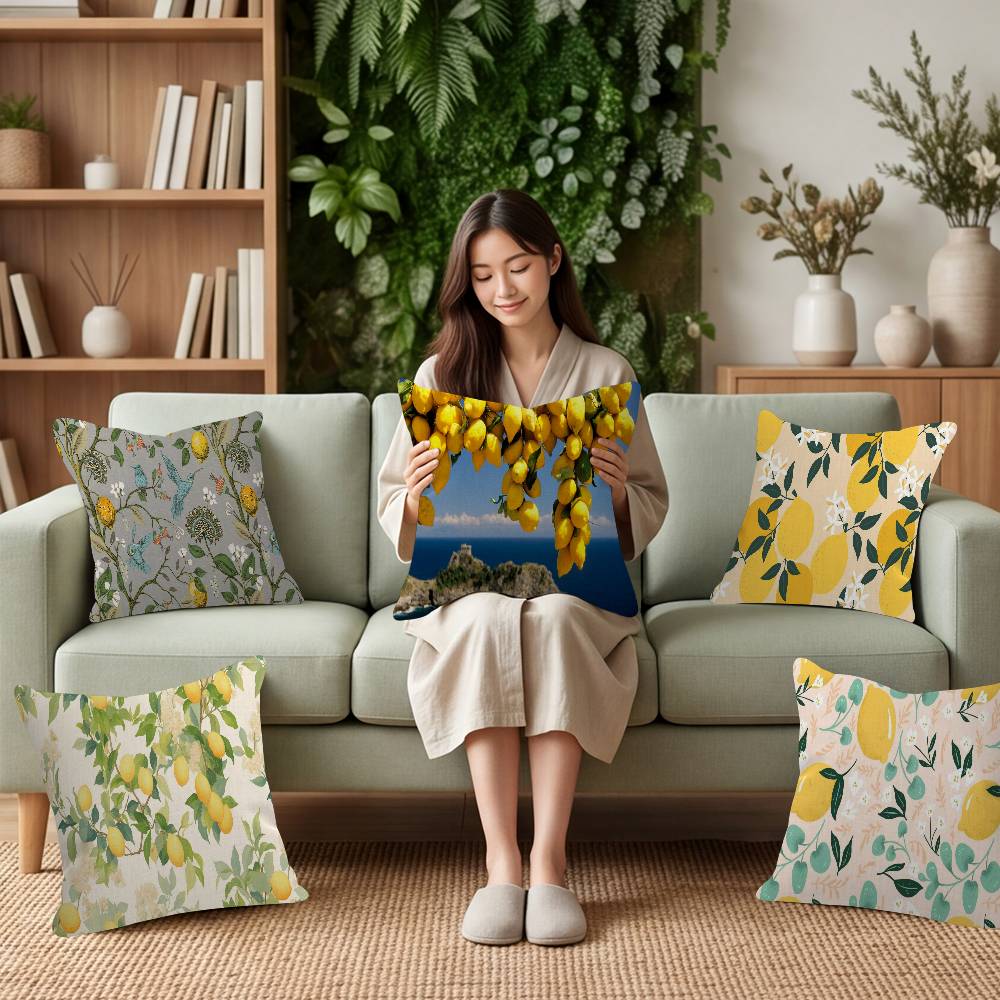 Abstract Lemon Summer Cushion Cover Inches Farmhouse Decor Home Throw Pillow Covers For Couch Decorations