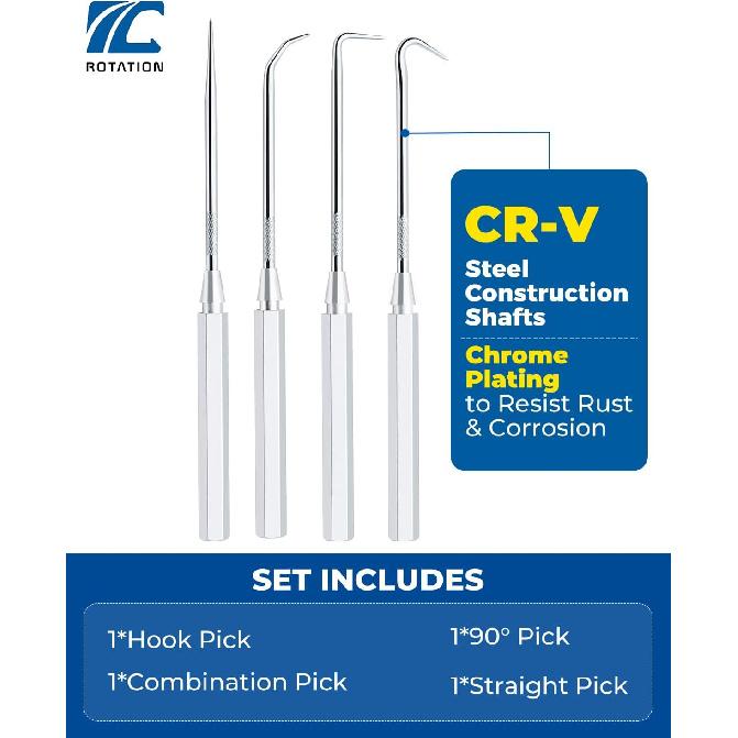 ROTATION 4-Piece Precision Hook And Pick Set For Automotive | Aluminum Handle