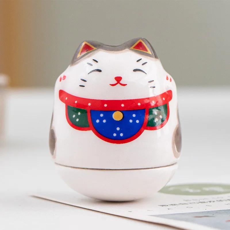Japanese Ceramic Daruma Crafts Cartoon Lucky Cat Fortune Ornament Landscape Home Decor Accessories Gifts Living Room Decoration