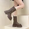 Fashion Versatile Platform Leather Boots Increase the Height of Two Wear Martin Boots Women's Autumn and Winter Retro Buckle Knight Boots Locomotive