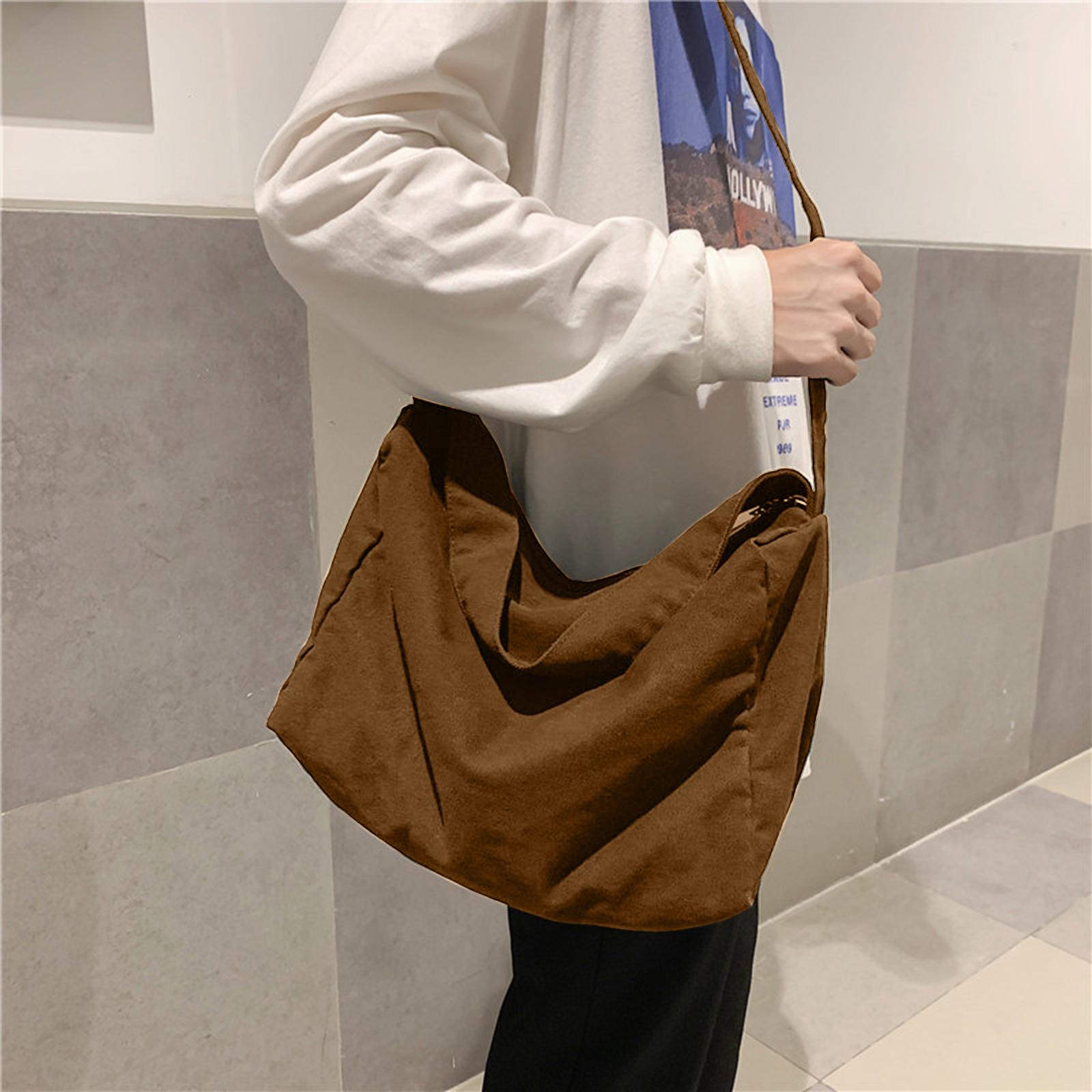 

Large Canvas Shoulder Bag with Pocket Crossbody Bag Handbag Hobo Bag Commute Bag for Women Shopping кавовий