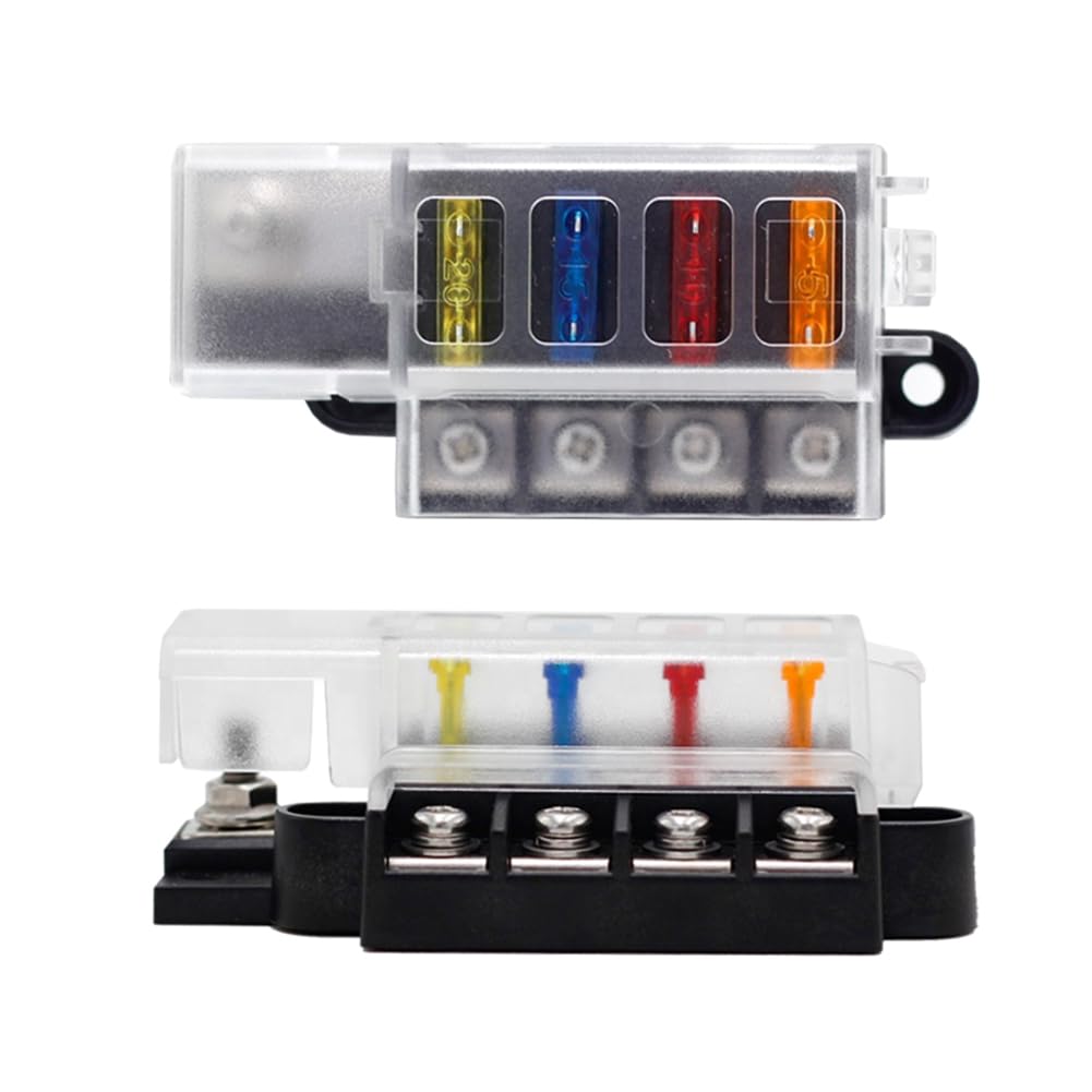 Bskivd 4-Way 12-32V 4 Circuit Fuse Block Fuse Box for Auto Boat Marine with Cover