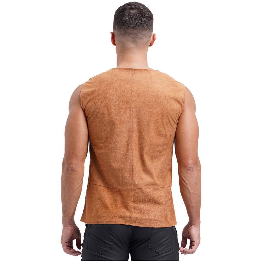 Mens Pirate Cowboy Vest Lace Up Front Solid Color Waistcoat Medieval Cosplay Halloween Costume