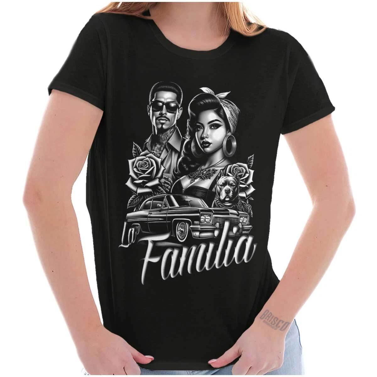 La Familia Chicana Cholo Low Rider Roses Graphic T Shirts for Women T-Shirts L