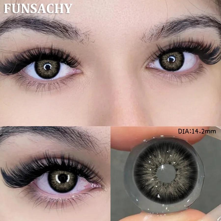 FUNSACHY Colored Contact Lenses Yearly Brown Lens for Eyes Makeup Beauty Green Color Lenses Fashion Grey Pupils Contacts 2Pcs