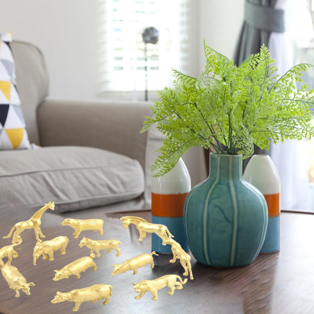 12 Set of Gold Plastic Animal Figurines Jungle Wild Animals Models Mini Animals Desktop Ornament