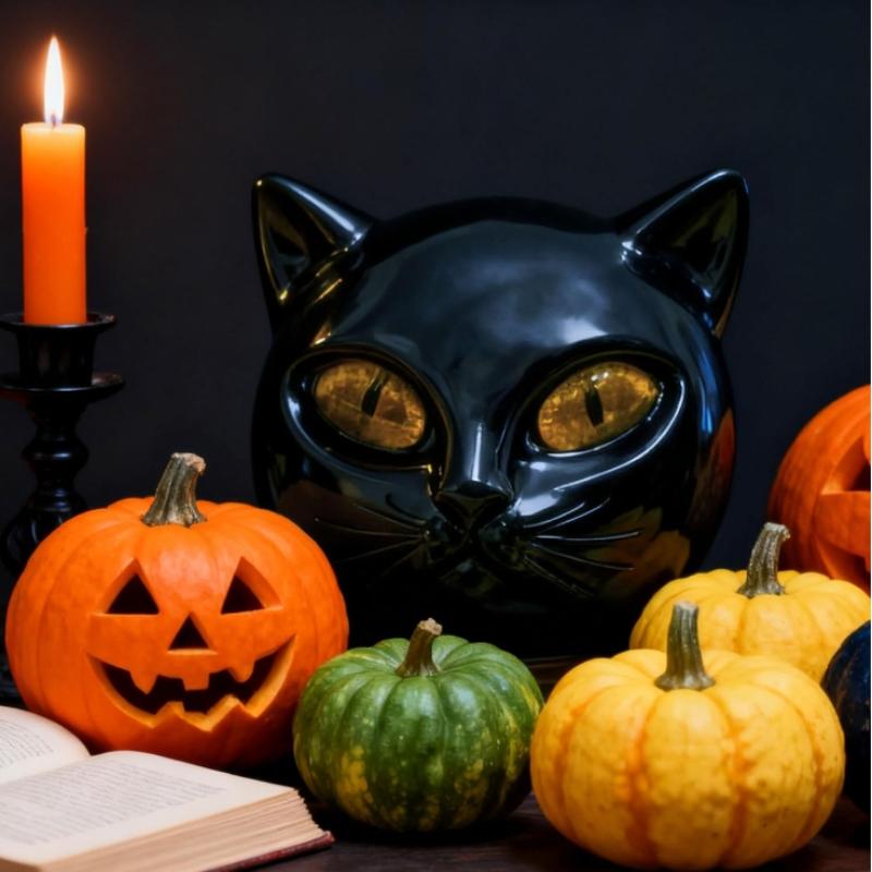 Lyxig Svart Katt Stenskulptur – Elegant Heminredning & Konstgåva, Kristallinspirerad Dekorativ Figur för Kattälskare, Kvinnor & Män