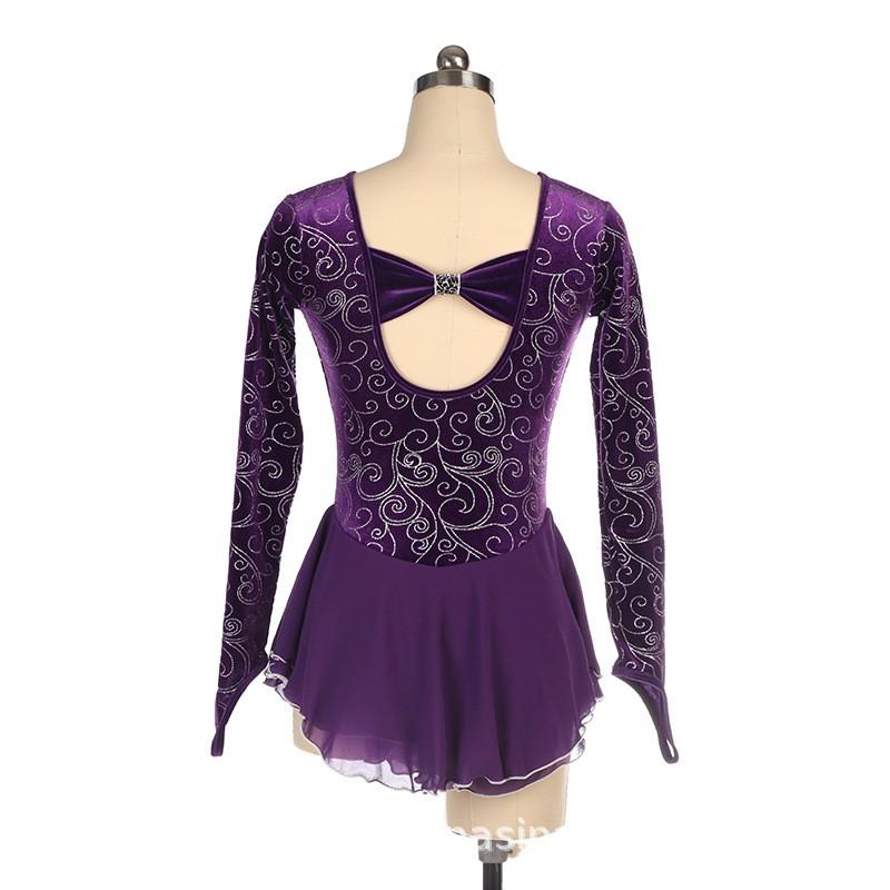 Figure Skating Dress Girls Women Performance Costume Purple Sequin Embellished Competition Skirt