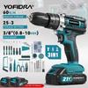 Yofidra 60N.M L 25+3 Torque Electric Impact Dril Cordless Electric Screwdriver With 32/53PCS Tool Kit Power Tool For 21V Battery
