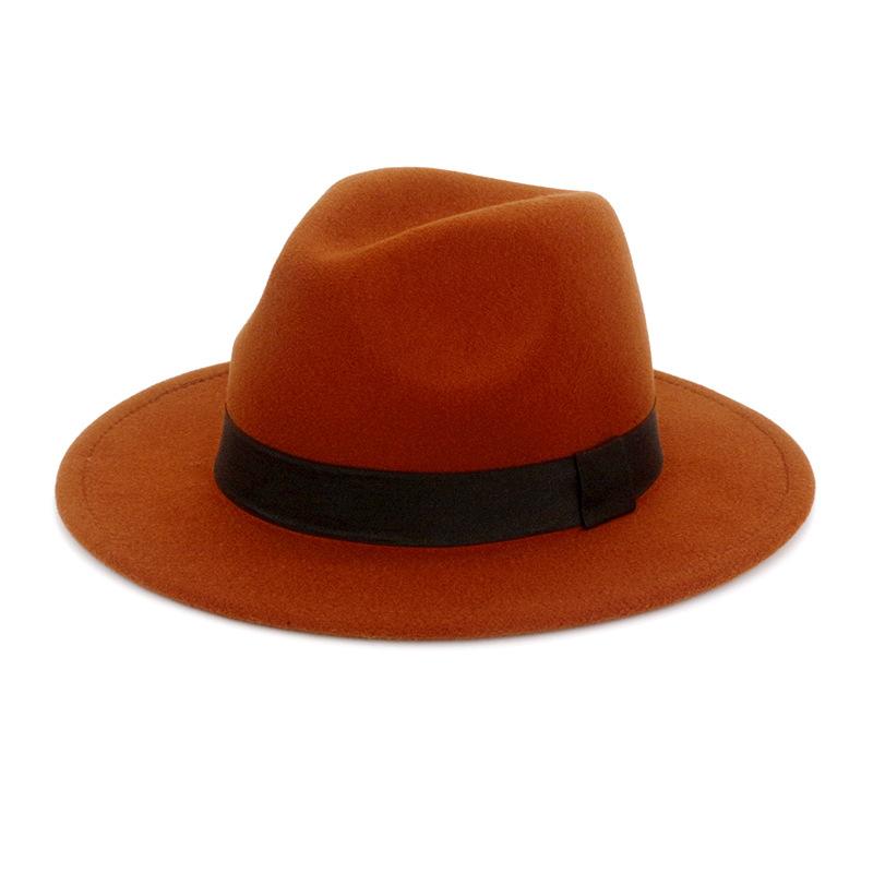 Britischer Jazzhut Herbst und Winter Hut mit großer Krempe Mode quadratisches Band Wollmütze Herren und Damen Kaschmir Filzhut