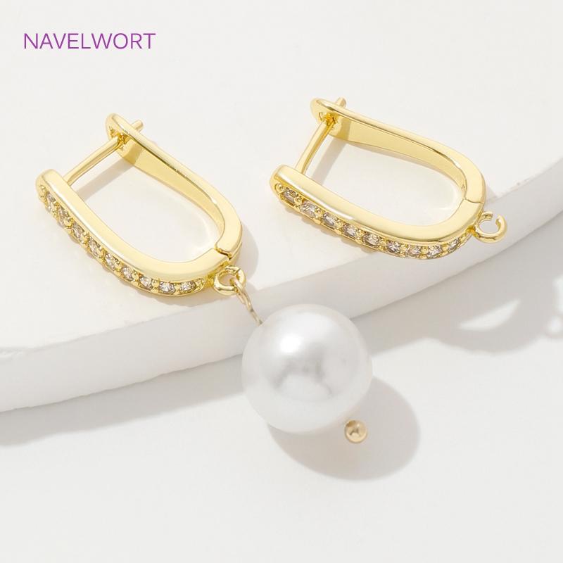 18K Gold Plated Brass Shvenzy Earwires Inlaid Zircon Earring Fixtures,Fastener For Earrings,For DIY Earring Making Accessories