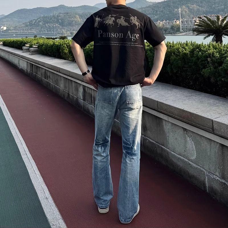 Trend mid-waist micro-elastic new daily washing quality semi-elastic waist straight through jeans men's fashion