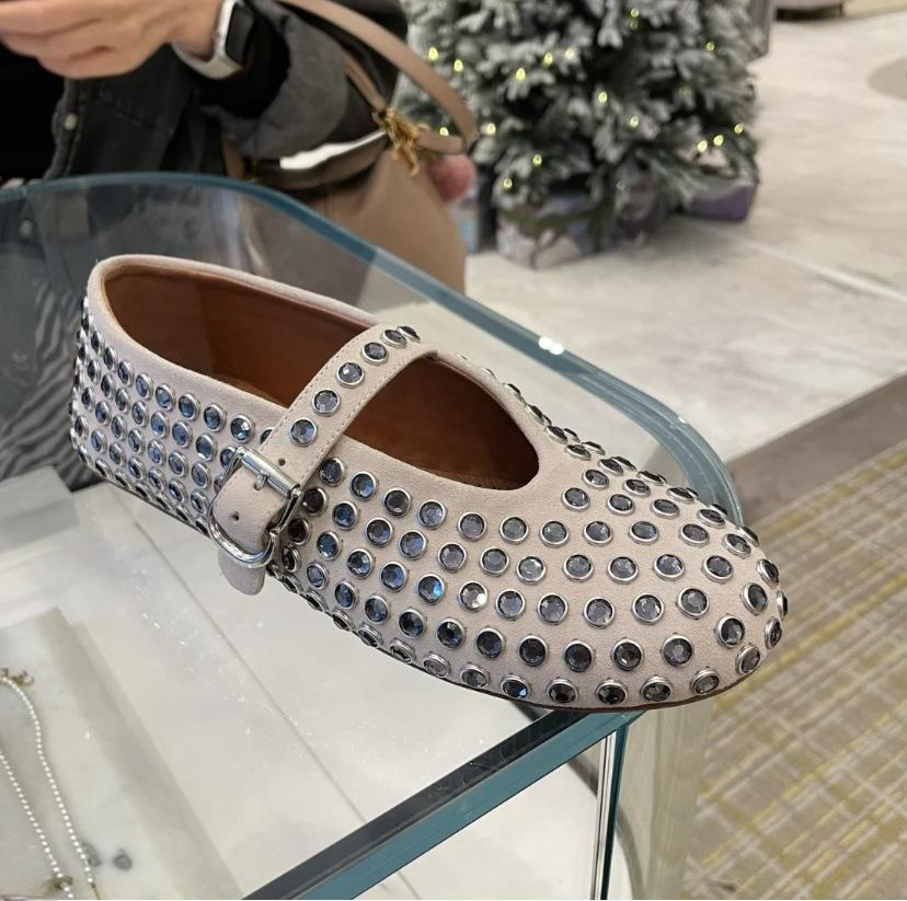 Migua Suede Crystal Mary Jane Flats with Rivets