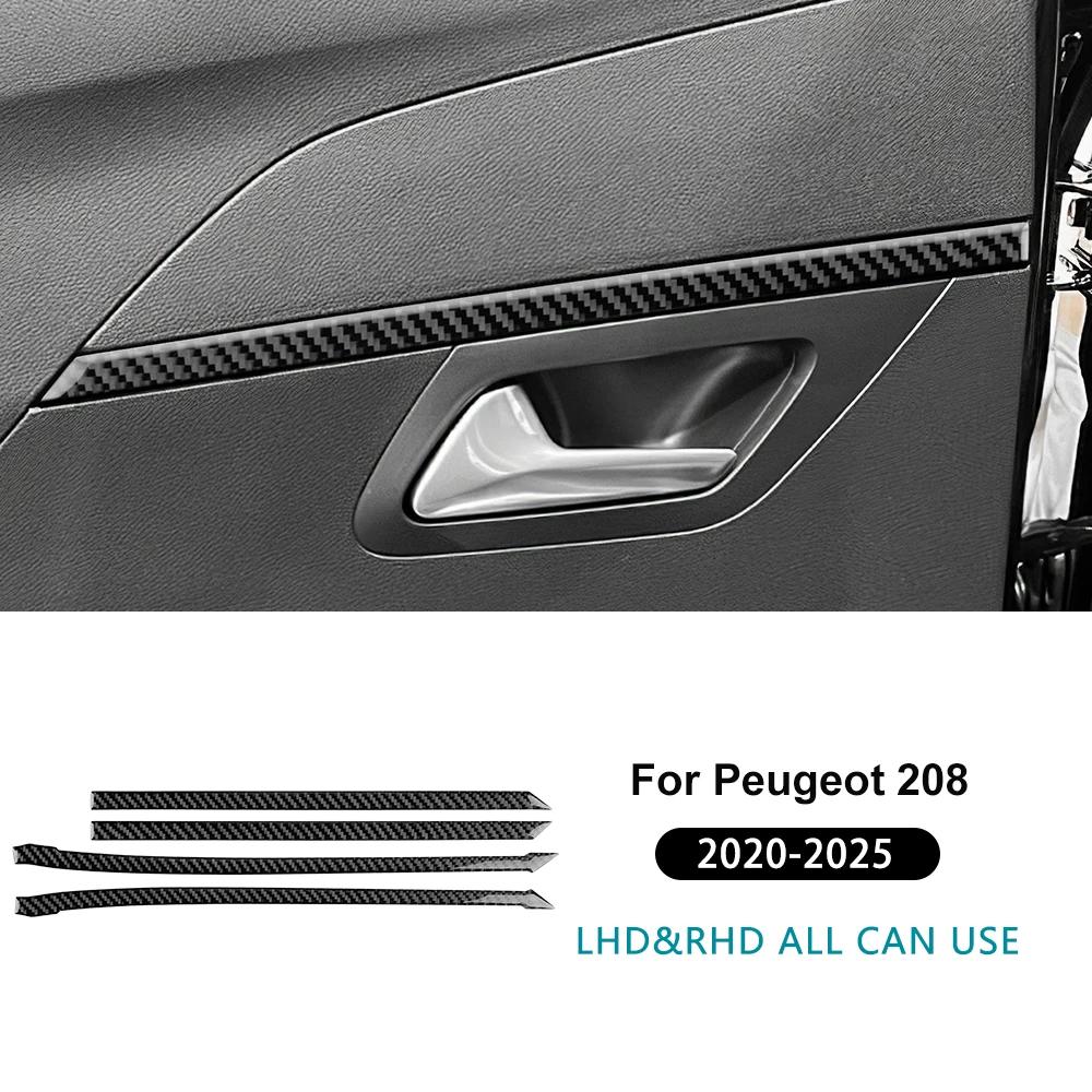 

4PCS Real Soft Carbon Fiber Sticker LHD RHD For Peugeot 208 e-208 2024 2025 Car Door Strip Decor Panel Trim For LHD RHD Black