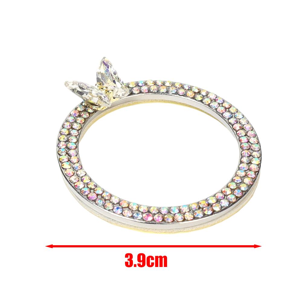 2pcs Car One Click Start Decorative Ring Button Diamond Sticker Bling Double Row Crystal Butterfly Ignition Ring Decorative Ring