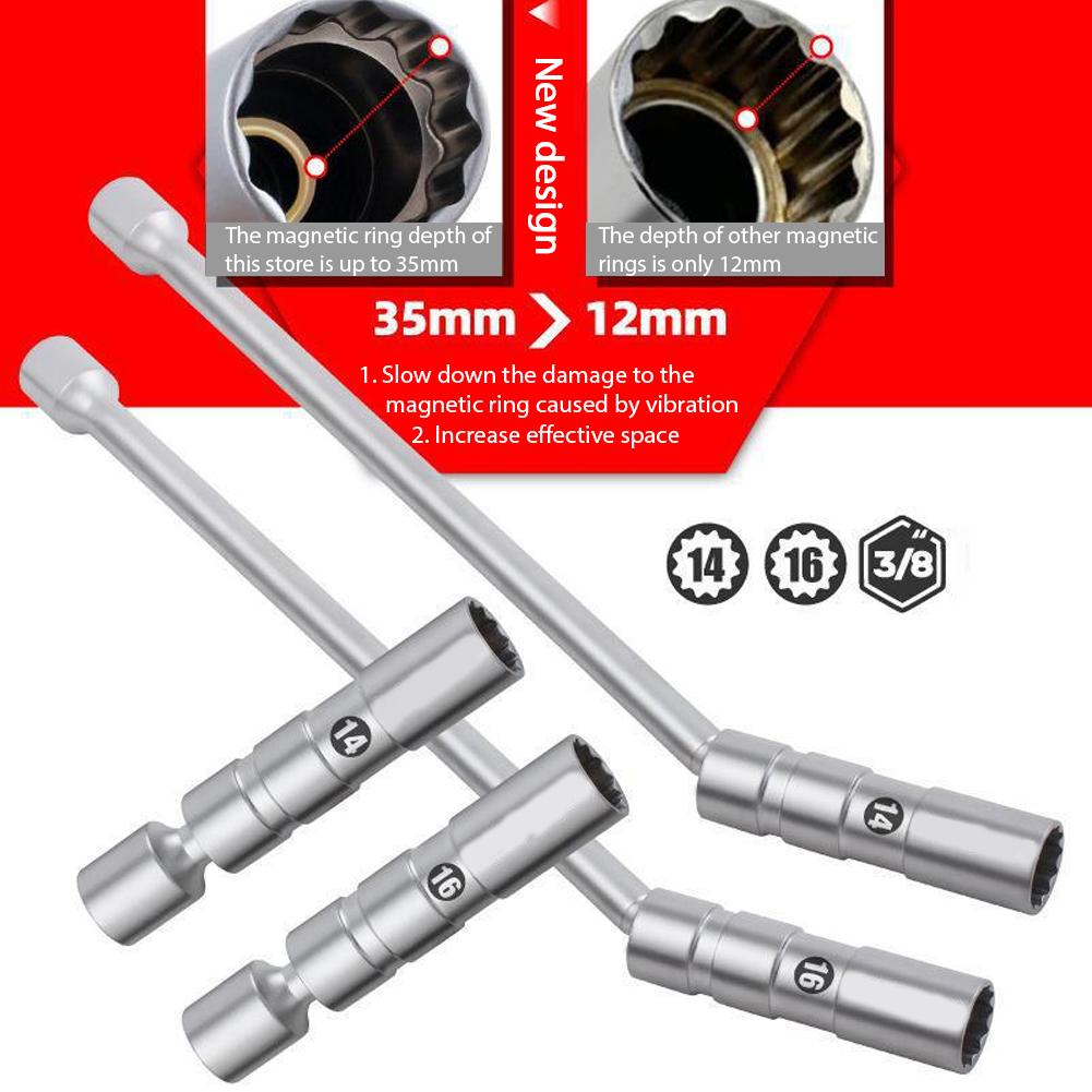 Universal Joint 14mm/16mm Magnetic Spark Plug Socket 3/8" Drive 12 Point Swivel Socket Removal Tool Adapter Spark Plug Wrench