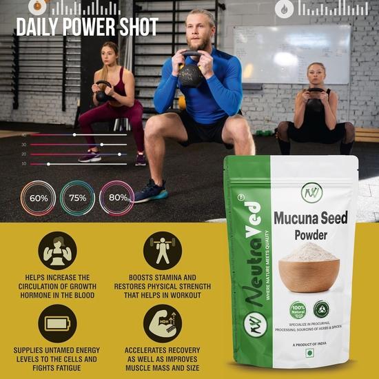 NeutraVed Kaunch Beej Powder, Konch Seed (200 Grams), Kala Koch ke Beej, Mucuna Pruriens, Velvet Beans, Kapikachhu, Cowitch, Cowhage- 200 Gm