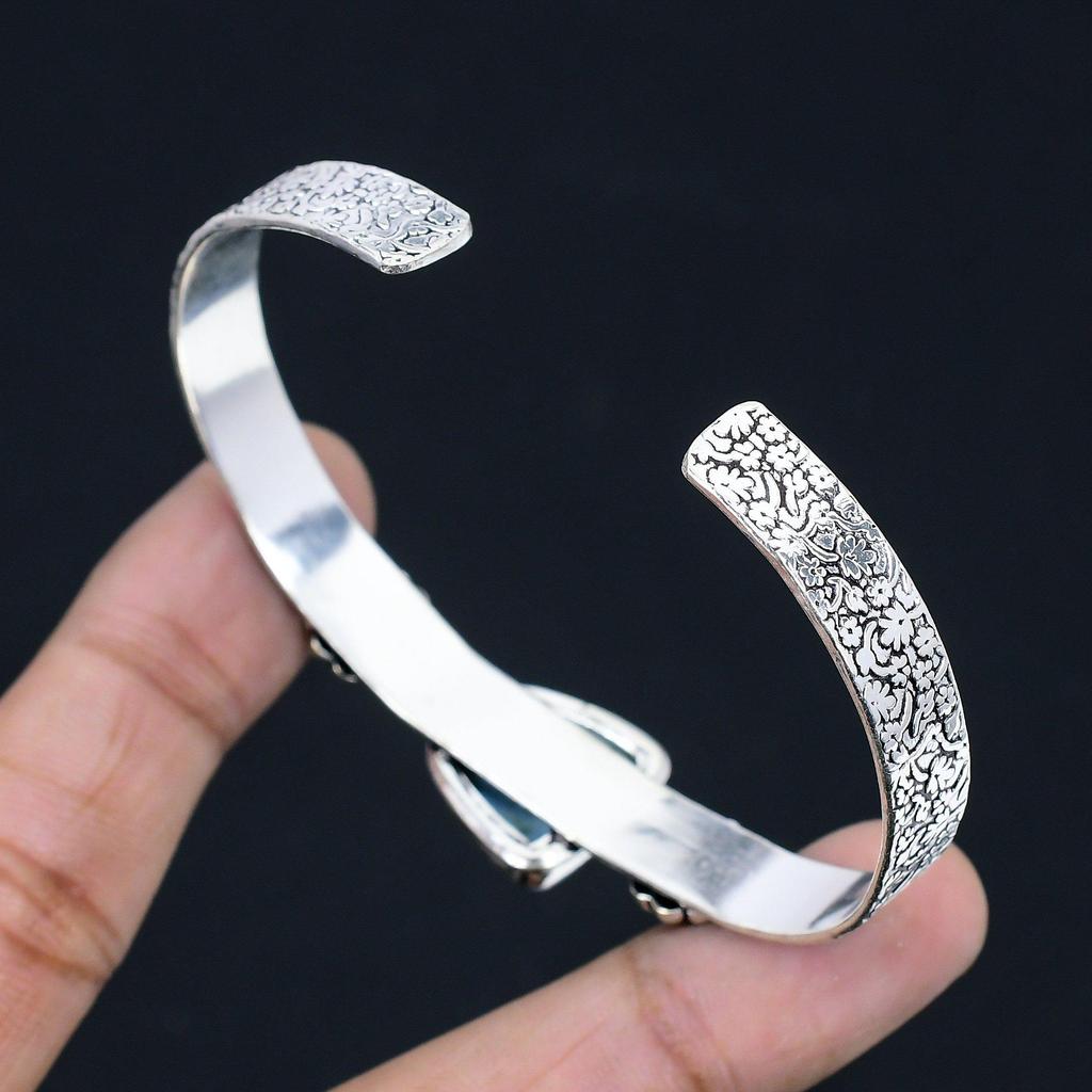 Daughters Day Deal Owyhee Blue Opal Gemstone 925 Sterling Silver Bangle Jewelry