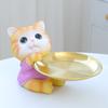 Entryway Key Storage Tray With Rabbit/Kitten Shape Resin And Iron Plate Key Holder For Desk Organization