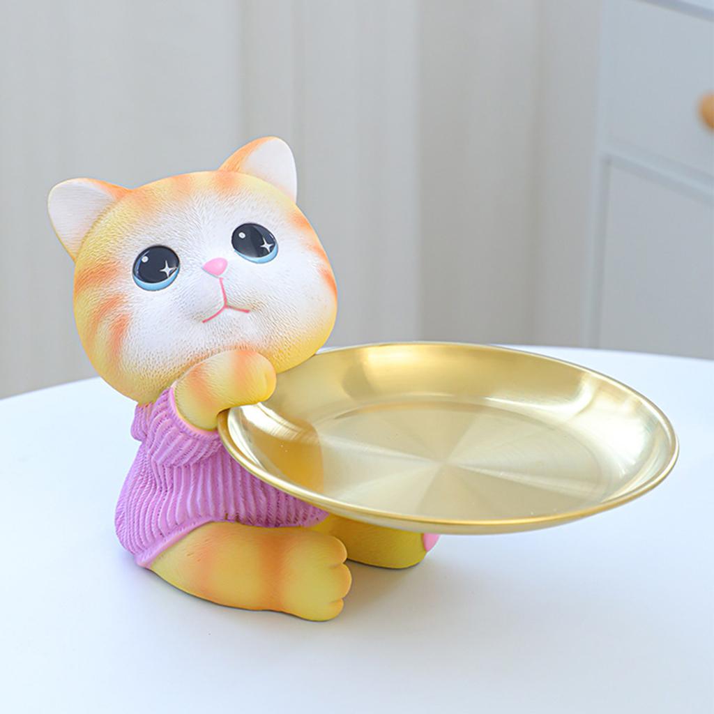 Entryway Key Storage Tray With Rabbit/Kitten Shape Resin And Iron Plate Key Holder For Desk Organization