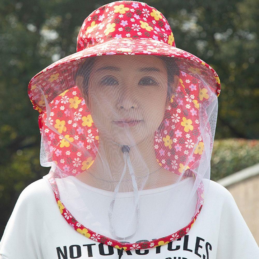 

Sun Protection Bee Mosquito Hat Printing Sunshade Shawl Cap Wide Brim Sun Hat Ladies/Girls Style4