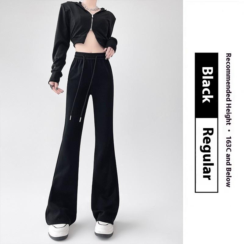 Micro-flared Sweatpants Women s Autumn Women s 2026 High-waisted Casual Horseshoe Pants Loose and Thin Sweatpants S чёрный