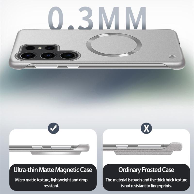 Matte Metallic Painting Frameless PC Hard Phone Case For Samsung Galaxy S25 S24 S23 S22 Plus Ultra Magnetic Wireless Charge Capa