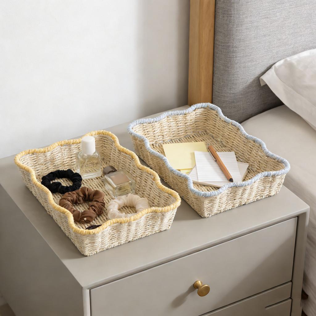 Handmade Woven Paper Rope Storage Basket, Imitation Rattan Household Storage Basket
