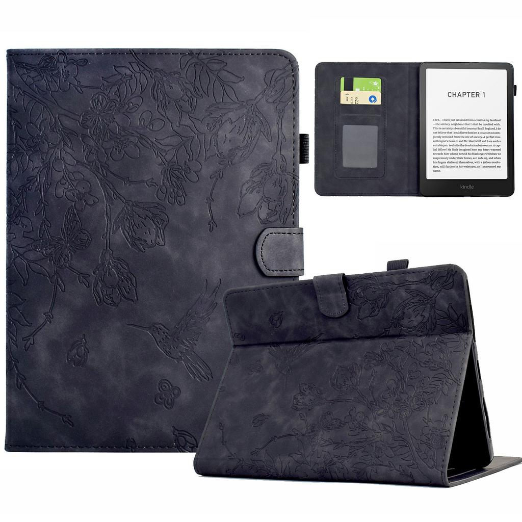For Amazon Kindle Paperwhite (2024) Case Flower Bird Imprinted Card Holder Leather E-Reader Cover