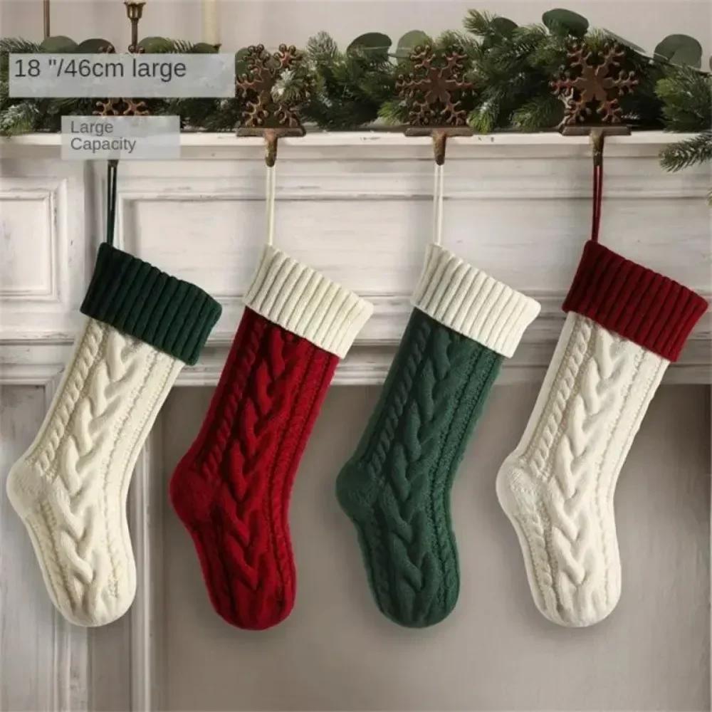 1PC Christmas Stockings Cable Knit Stocking Christmas Gifts Holiday Stocking Xmas Decoration Candy Christmas Socks Length 46cm